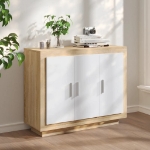 Credenza Bianca e Rovere Sonoma 92x35x75cm in Legno Multistrato