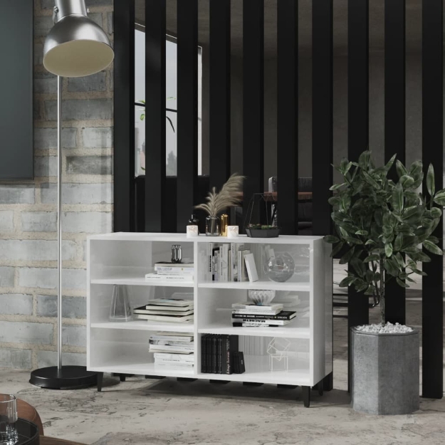 Credenza Bianco Lucido 103,5x35x70 cm in Legno Multistrato