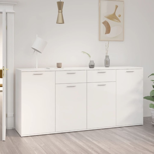 Credenza Bianco Lucido 160x36x75 cm in Legno Multistrato