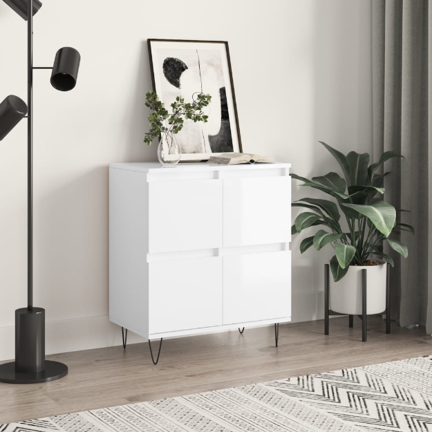 Credenza Bianco Lucido 60x35x70 cm in Legno Multistrato