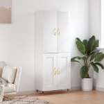 Credenza Bianco Lucido 69,5x34x180 cm in Legno Multistrato