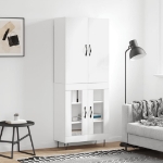 Credenza Bianco Lucido 69,5x34x180 cm in Legno Multistrato