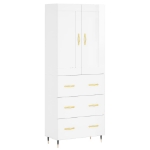 Credenza Bianco Lucido 69,5x34x180 cm in Legno Multistrato