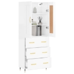 Credenza Bianco Lucido 69,5x34x180 cm in Legno Multistrato