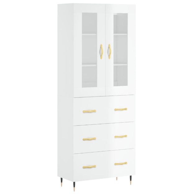 Credenza Bianco Lucido 69,5x34x180 cm in Legno Multistrato