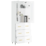 Credenza Bianco Lucido 69,5x34x180 cm in Legno Multistrato