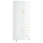 Credenza Bianco Lucido 69,5x34x180 cm in Legno Multistrato