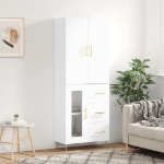 Credenza Bianco Lucido 69,5x34x180 cm in Legno Multistrato