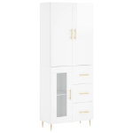 Credenza Bianco Lucido 69,5x34x180 cm in Legno Multistrato