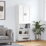 Credenza Bianco Lucido 69,5x34x180 cm in Legno Multistrato