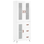 Credenza Bianco Lucido 69,5x34x180 cm in Legno Multistrato