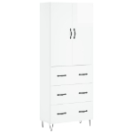 Credenza Bianco Lucido 69,5x34x180 cm in Legno Multistrato