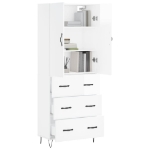 Credenza Bianco Lucido 69,5x34x180 cm in Legno Multistrato