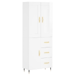 Credenza Bianco Lucido 69,5x34x180 cm in Legno Multistrato