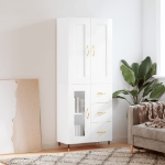 Credenza Bianco Lucido 69,5x34x180 cm in Legno Multistrato