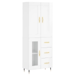 Credenza Bianco Lucido 69,5x34x180 cm in Legno Multistrato