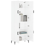 Credenza Bianco Lucido 69,5x34x180 cm in Legno Multistrato