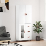 Credenza Bianco Lucido 69,5x34x180 cm in Legno Multistrato