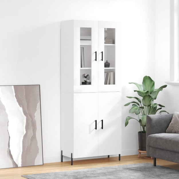 Credenza Bianco Lucido 69,5x34x180 cm in Legno Multistrato