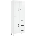 Credenza Bianco Lucido 69,5x34x180 cm in Legno Multistrato