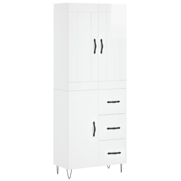 Credenza Bianco Lucido 69,5x34x180 cm in Legno Multistrato