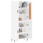 Credenza Bianco Lucido 69,5x34x180 cm in Legno Multistrato