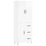 Credenza Bianco Lucido 69,5x34x180 cm in Legno Multistrato