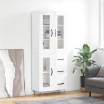 Credenza Bianco Lucido 69,5x34x180 cm in Legno Multistrato