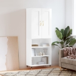 Credenza Bianco Lucido 69,5x34x180 cm in Legno Multistrato