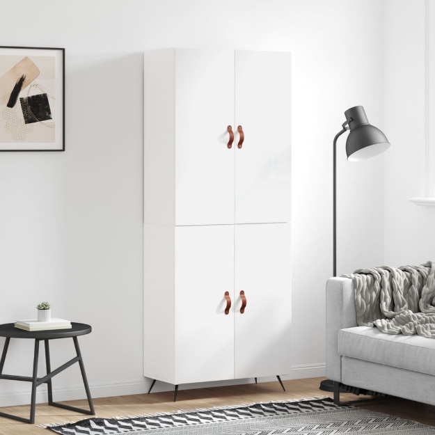 Credenza Bianco Lucido 69,5x34x180 cm in Legno Multistrato