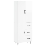 Credenza Bianco Lucido 69,5x34x180 cm in Legno Multistrato