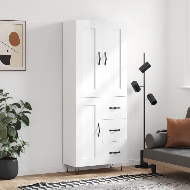 Credenza Bianco Lucido 69,5x34x180 cm in Legno Multistrato