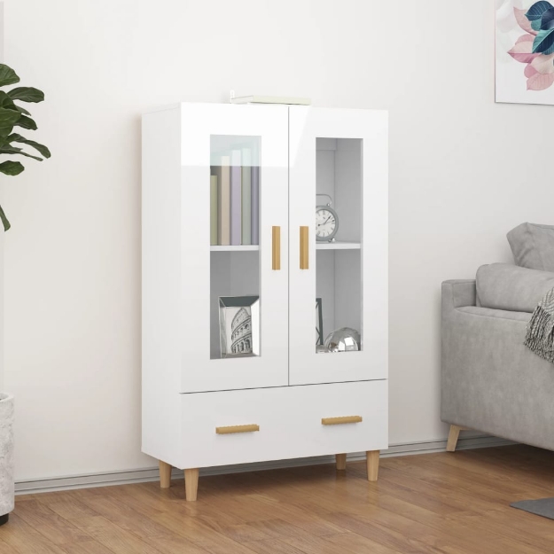 Credenza Bianco Lucido 70x31x115 cm in Legno Multistrato