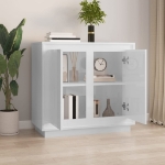 Credenza Bianco Lucido 80x34x75 cm in Legno Multistrato