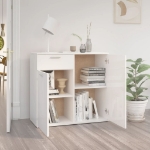 Credenza Bianco Lucido 80x36x75 cm in Legno Multistrato