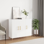 Credenza Bianco Lucido 90x34x80 cm in Legno Multistrato