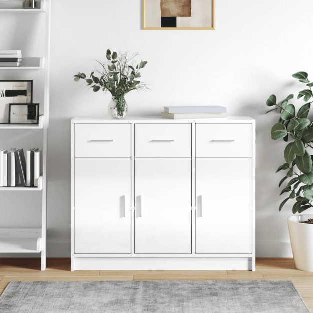 Credenza Bianco Lucido 91x28x75 cm in Legno Multistrato