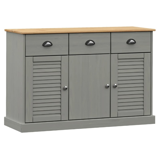 Credenza Cassetti VIGO 113x40x75 cm Legno Massello Pino Grigio