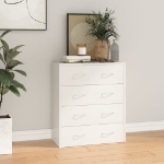 Credenza con 4 Cassetti 60x30,5x71 cm Bianco lucido