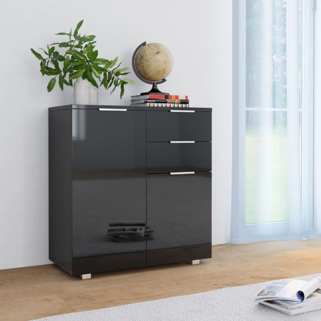 Credenza con Finitura Lucida Nera 71x35x80 cm in Truciolato