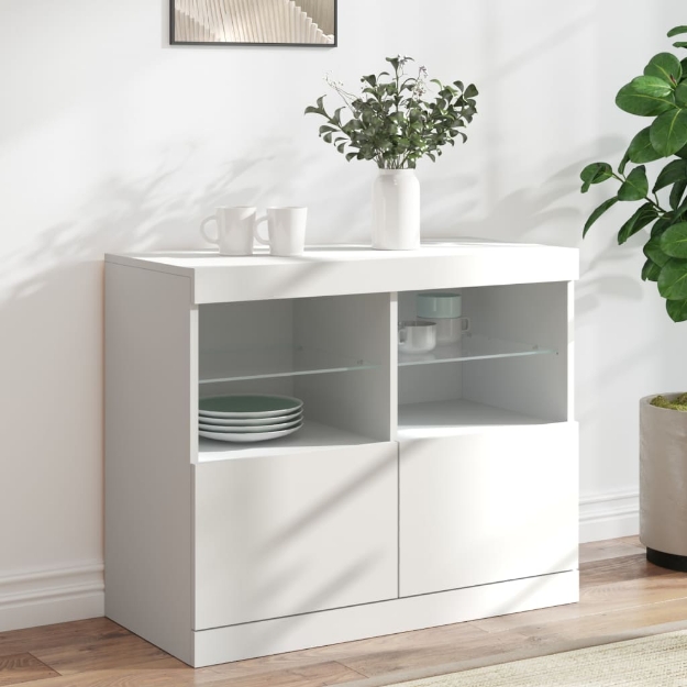 Credenza con Luci LED Bianca 81x37x67 cm