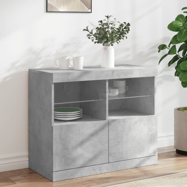 Credenza con Luci LED Grigio Cemento 81x37x67 cm