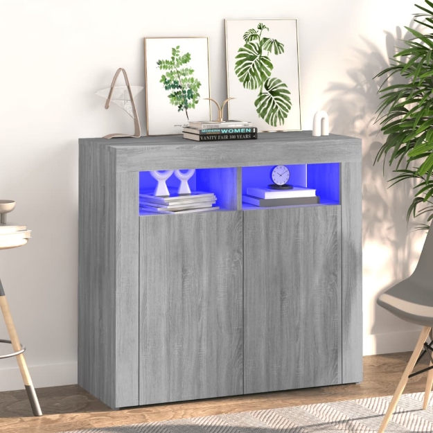 Credenza con Luci LED Grigio Sonoma 80x35x75 cm