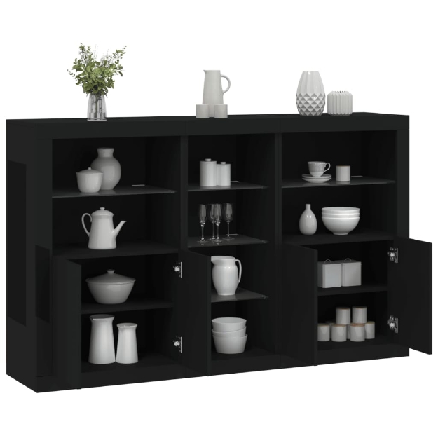 Credenza con Luci LED Nera 162x37x100 cm