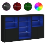 Credenza con Luci LED Nera 181,5x37x100 cm