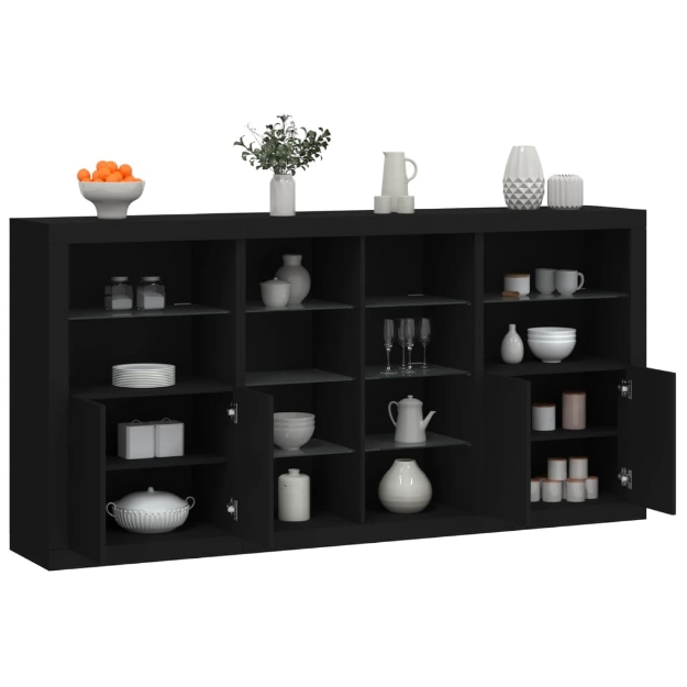 Credenza con Luci LED Nera 202x37x100 cm