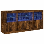 Credenza con Luci LED Rovere Fumo 142,5x37x67 cm