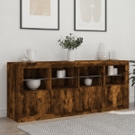 Credenza con Luci LED Rovere Fumo 163x37x67 cm