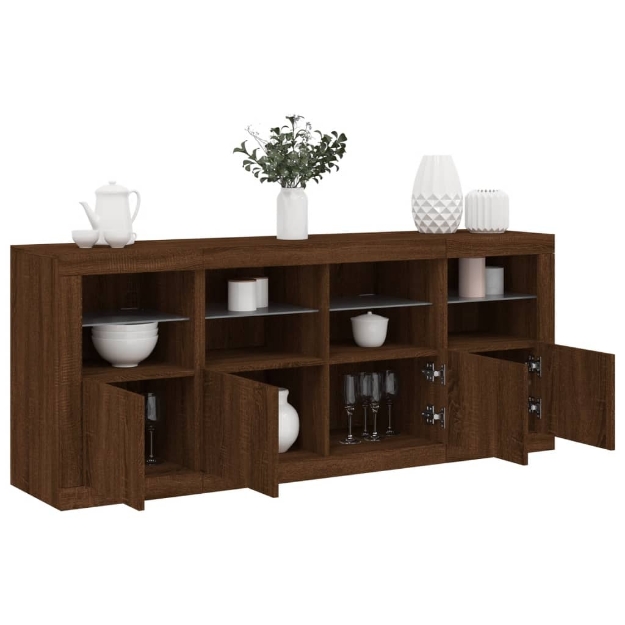 Credenza con Luci LED Rovere Marrone 163x37x67 cm