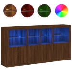 Credenza con Luci LED Rovere Marrone 202x37x100 cm